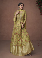 Pure Organza Silk Gown in Pista